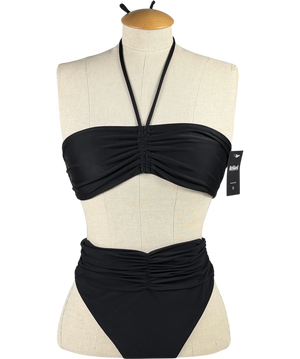 MAGDA BUTRYM Black Ruched Bandeau Halter Neck High Waisted Bikini Set UK S