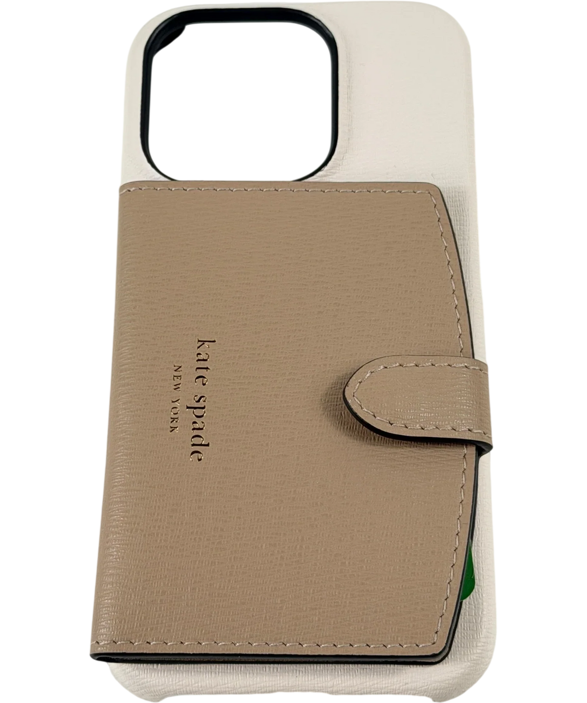 KATE SPADE New York Beige Colorblocked Pebble Leather Iphone 15 Pro Cardholder Case One Size