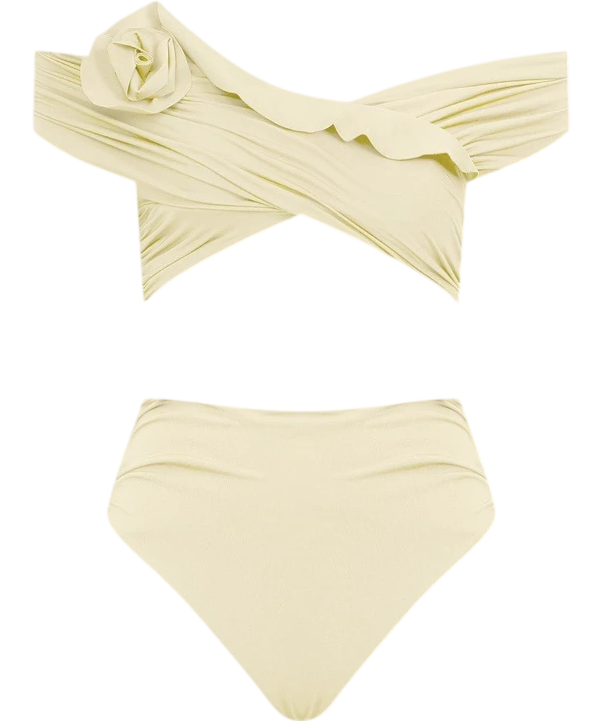 MAYGEL CORONEL Rosy Off-shoulder Bikini Set In Vanilla Yellow One Size
