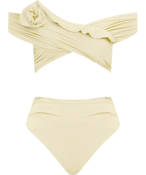 MAYGEL CORONEL Rosy Off-shoulder Bikini Set In Vanilla Yellow One Size
