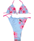 Sunkissed Swim Light Blue Pink Hibiscus Floral Bikini Set Size M UK 10