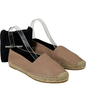YSL Beige Cassandre Embossed  YSL Logo Lambskin Leather Espadrilles UK 4.5 EU 37.5