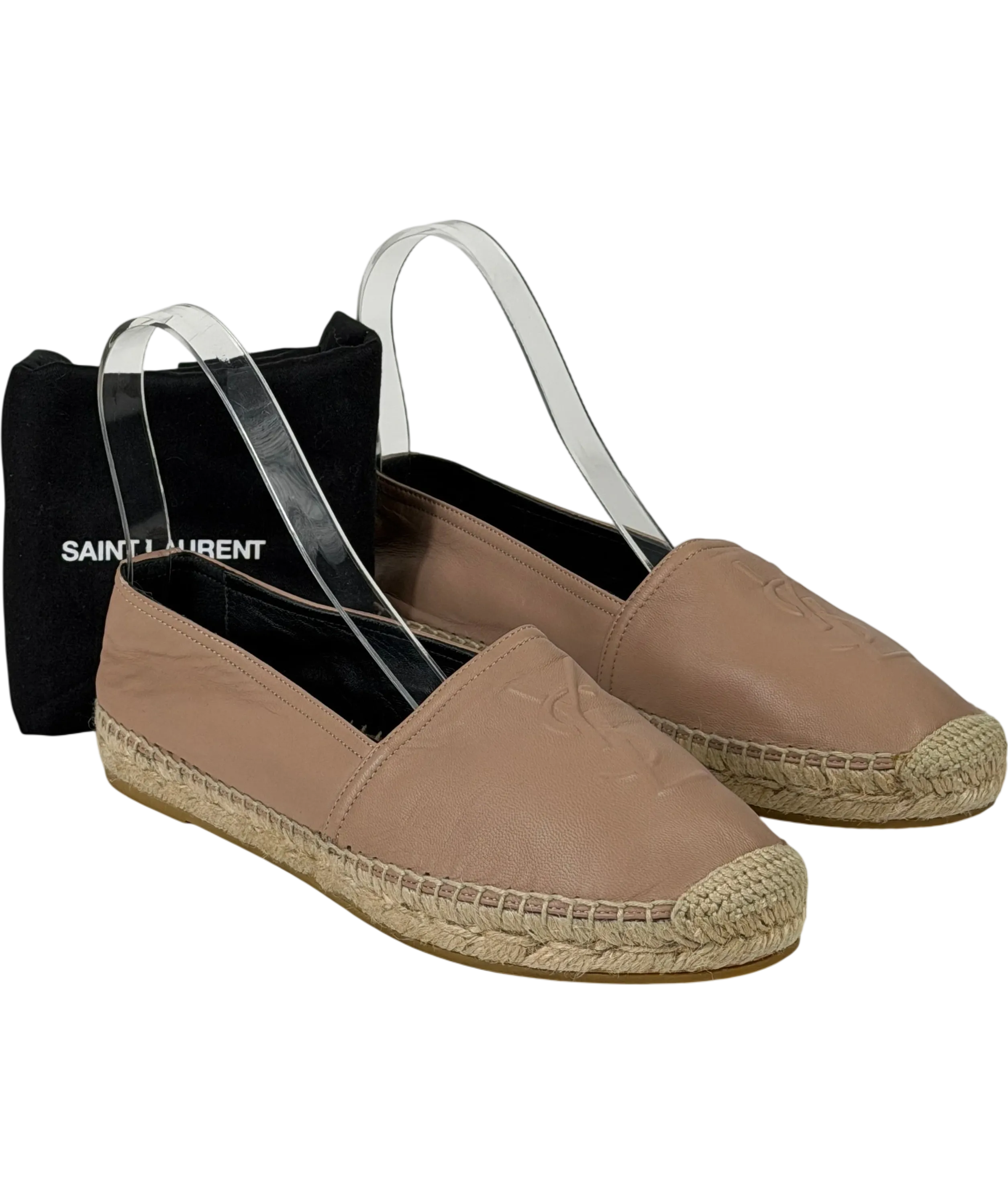 YSL Beige Cassandre Embossed  YSL Logo Lambskin Leather Espadrilles UK 4.5 EU 37.5