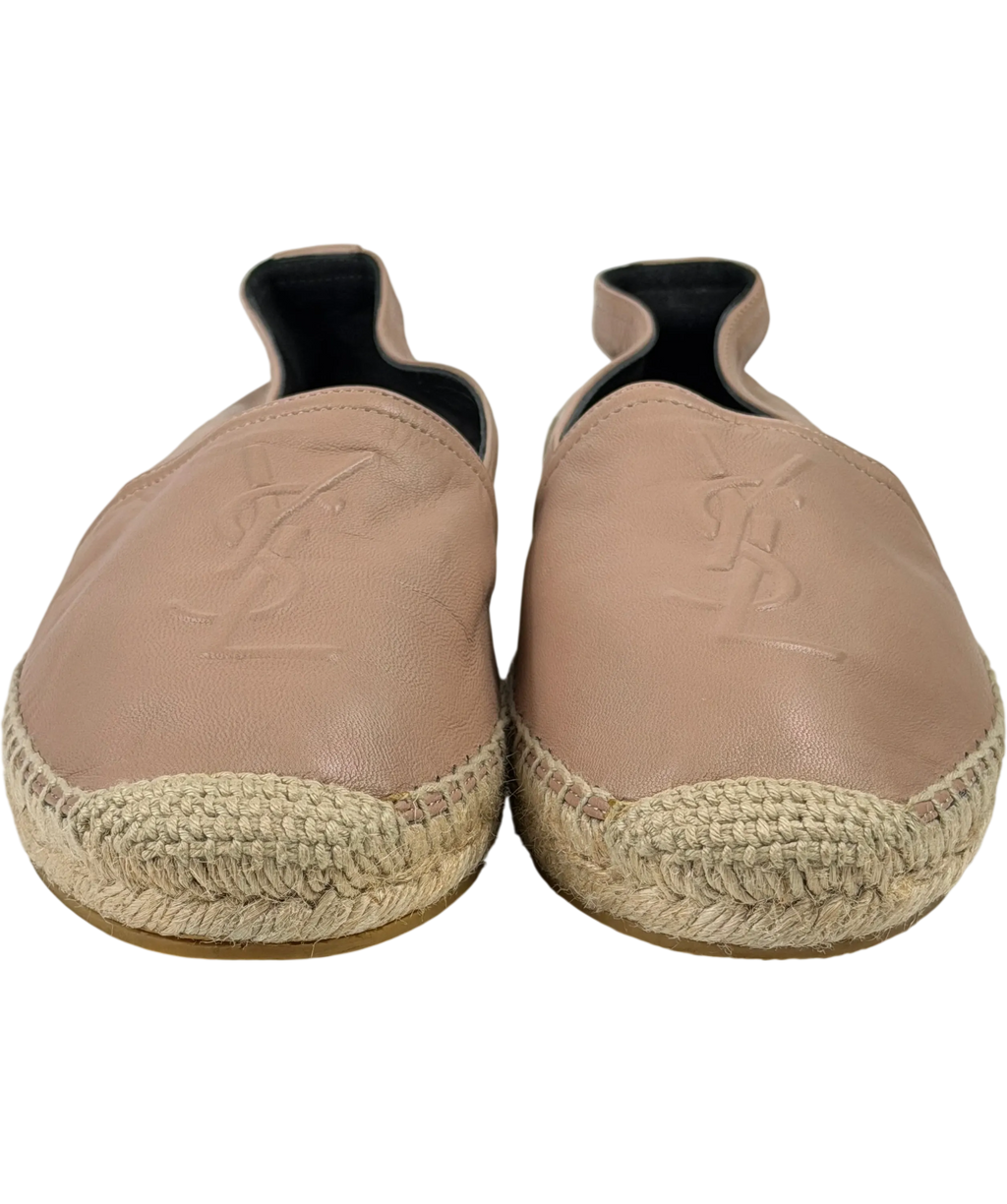 YSL Beige Cassandre Embossed  YSL Logo Lambskin Leather Espadrilles UK 4.5 EU 37.5