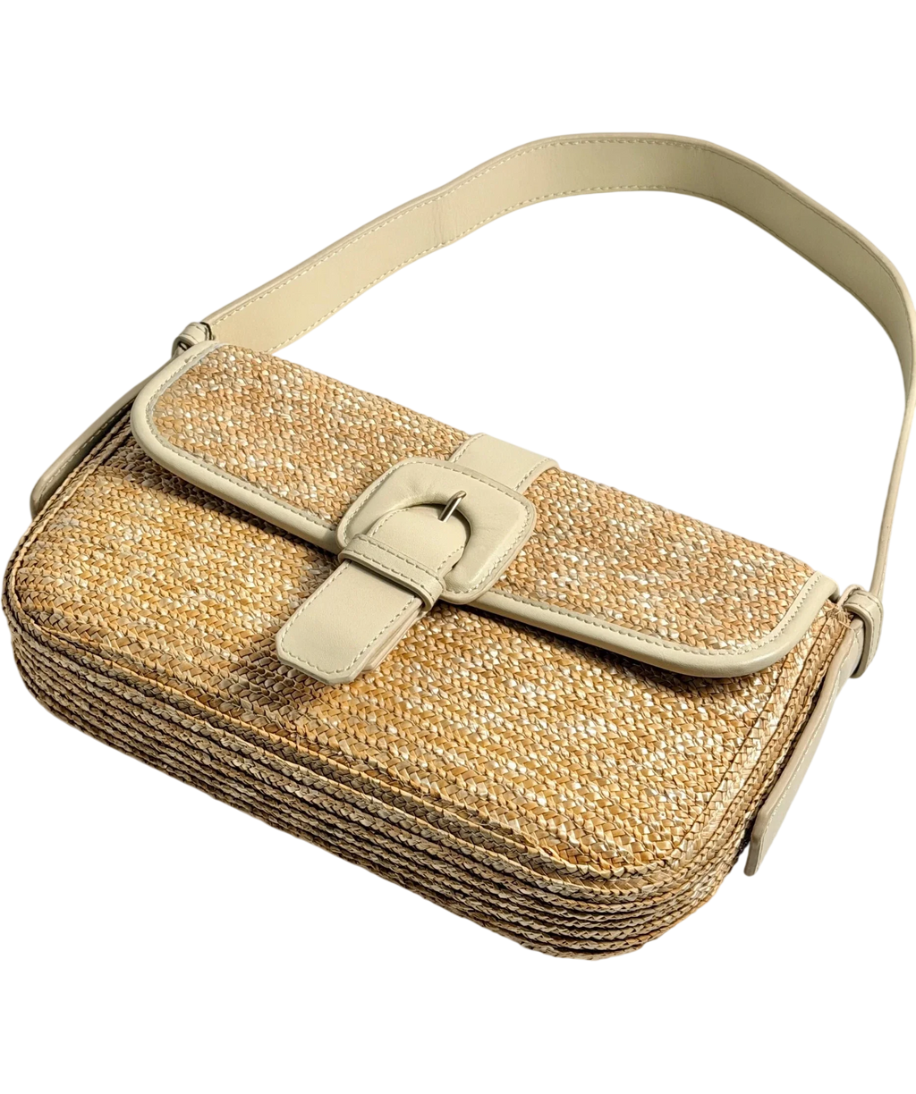 Arket Rectangular Straw & Leather Bag, Cream & Natural