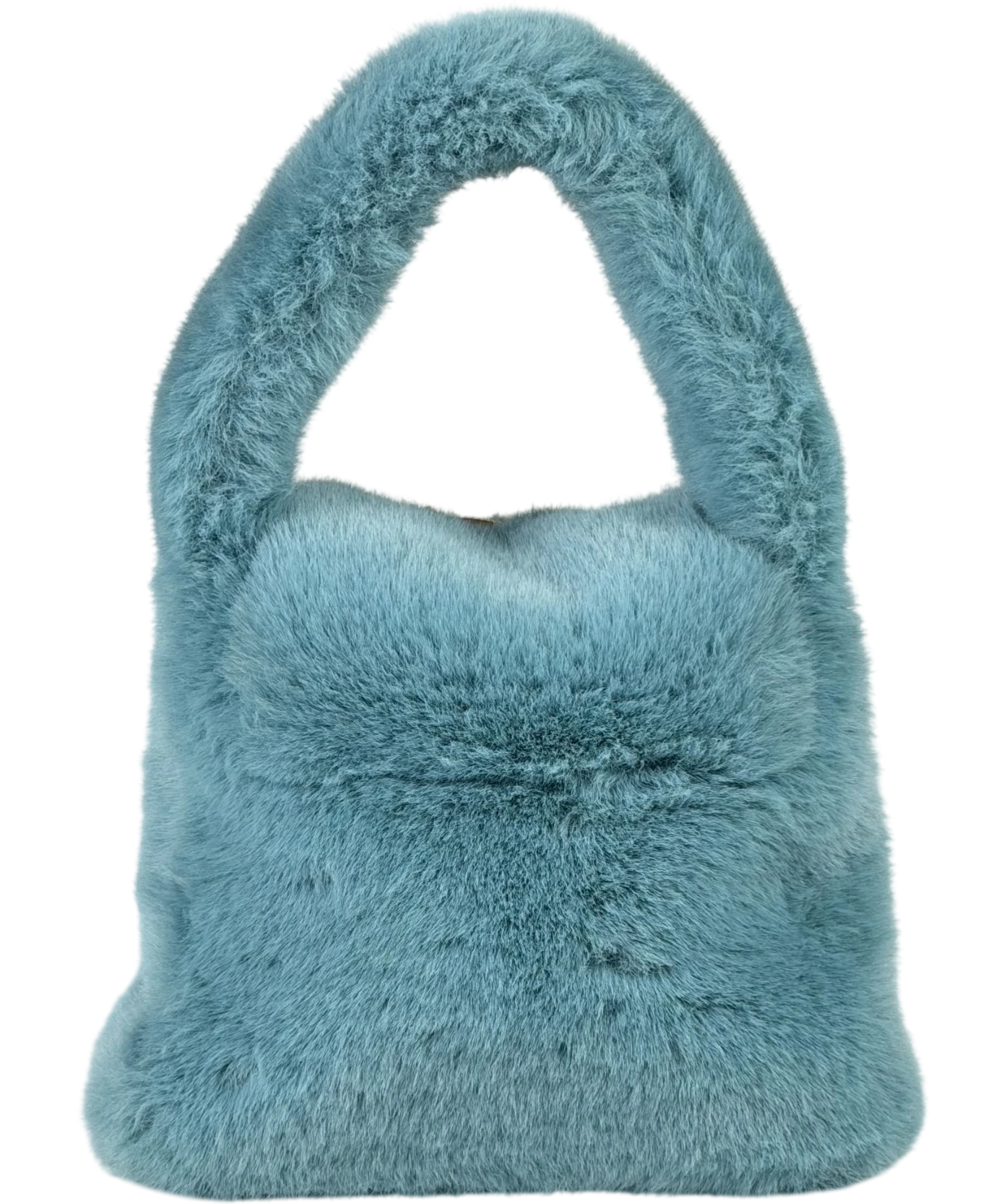 BLUMARINE Faux Fur Top Handle Bag With Brocch Logo In Lagoon Blue One Size