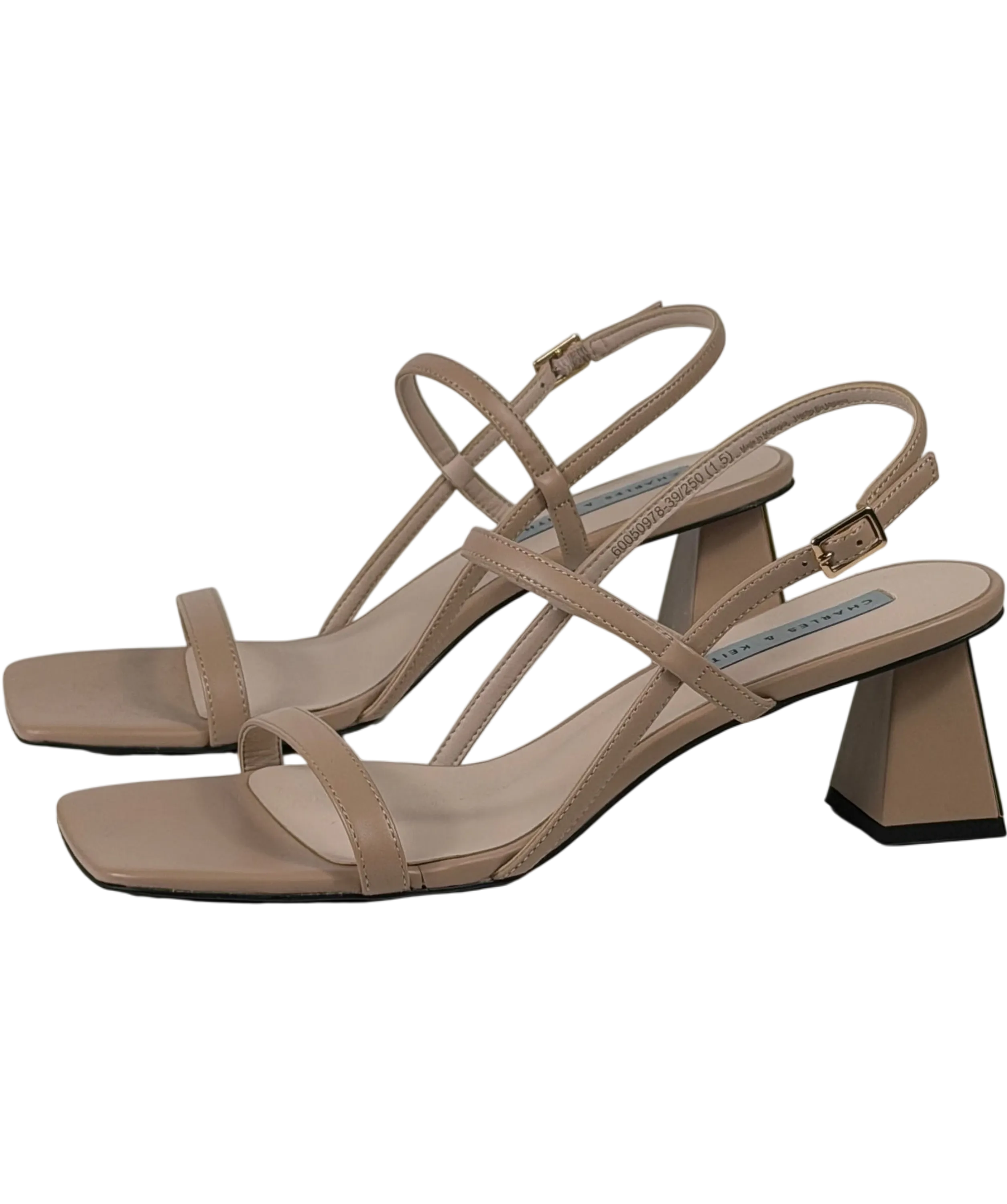 Charles & Keith Strappy Block Heel Slingback Sandals In Beige UK 6 EU 39