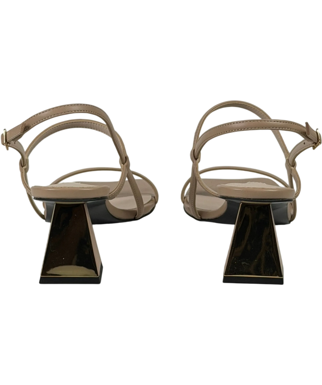 Charles & Keith Strappy Block Heel Slingback Sandals In Beige UK 6 EU 39