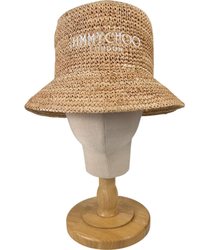 Jimmy Choo Beige Atena Logo-embroidered Raffia Bucket Hat One Size