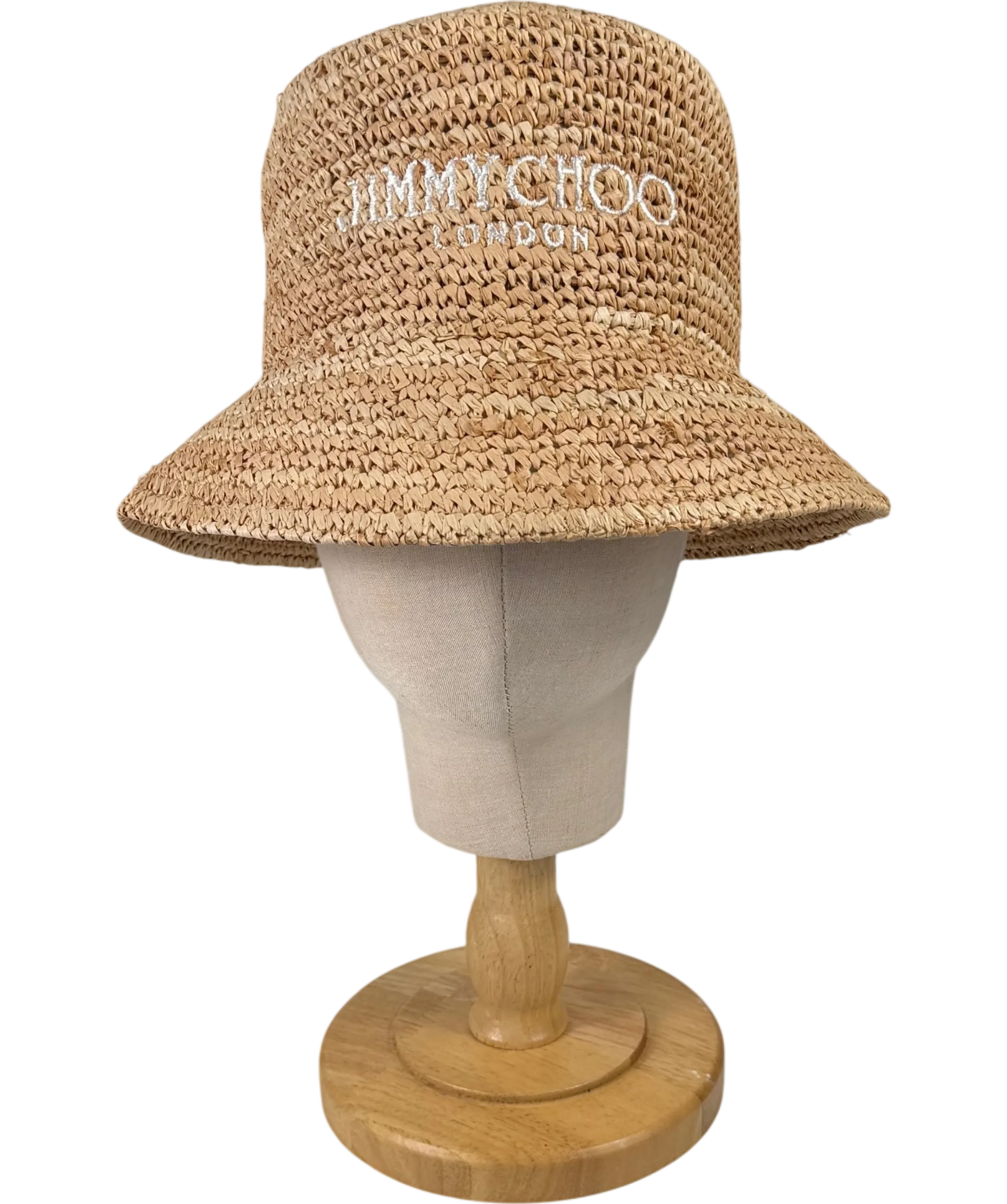 Jimmy Choo Beige Atena Logo-embroidered Raffia Bucket Hat One Size