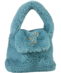 BLUMARINE Faux Fur Top Handle Bag With Brocch Logo In Lagoon Blue One Size