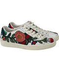 Gucci White Leather Ace Floral Embroidered Low-top Trainers Bow Heels UK 2 EU 35