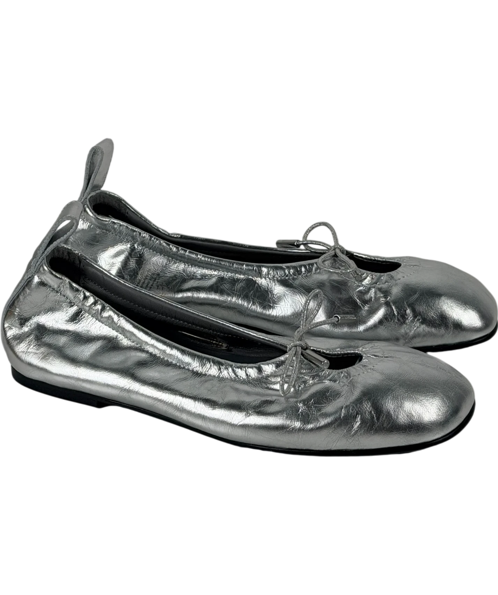 alohas Rosalind Shimmer Metallic Silver Leather Ballet Flats UK 6 EU 39