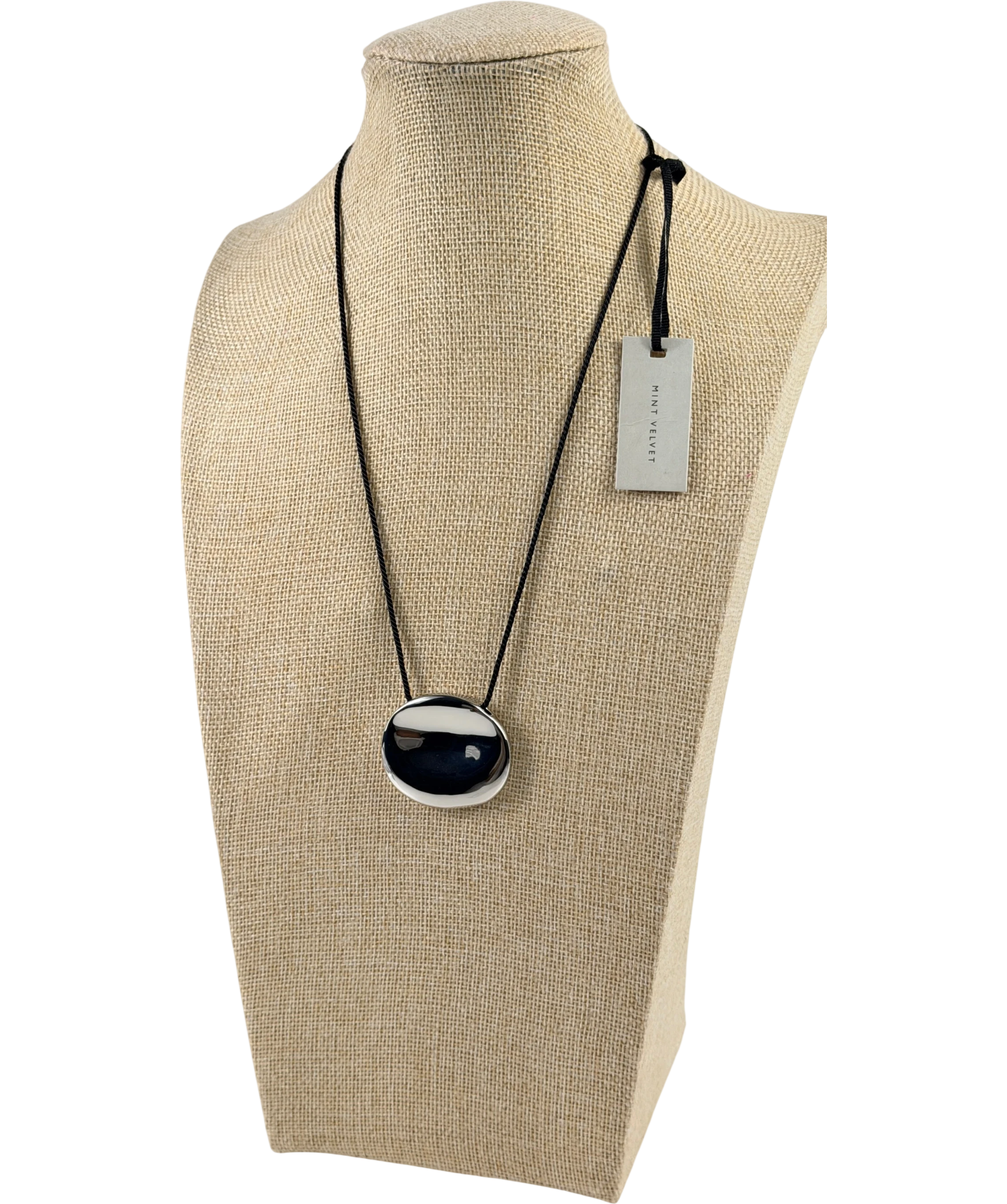 Mint Velvet Metallic Silver Tone Stud Rope Pendant Adjustable Necklace One Size One Size