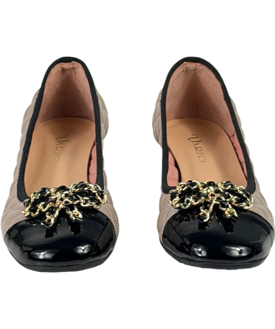 VARIO Quilted Block Heel Pumps In Taupe And Black UK 4 EU 37