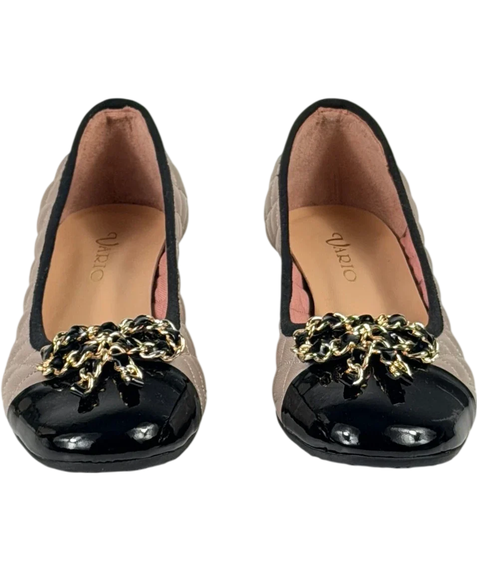 VARIO Quilted Block Heel Pumps In Taupe And Black UK 4 EU 37