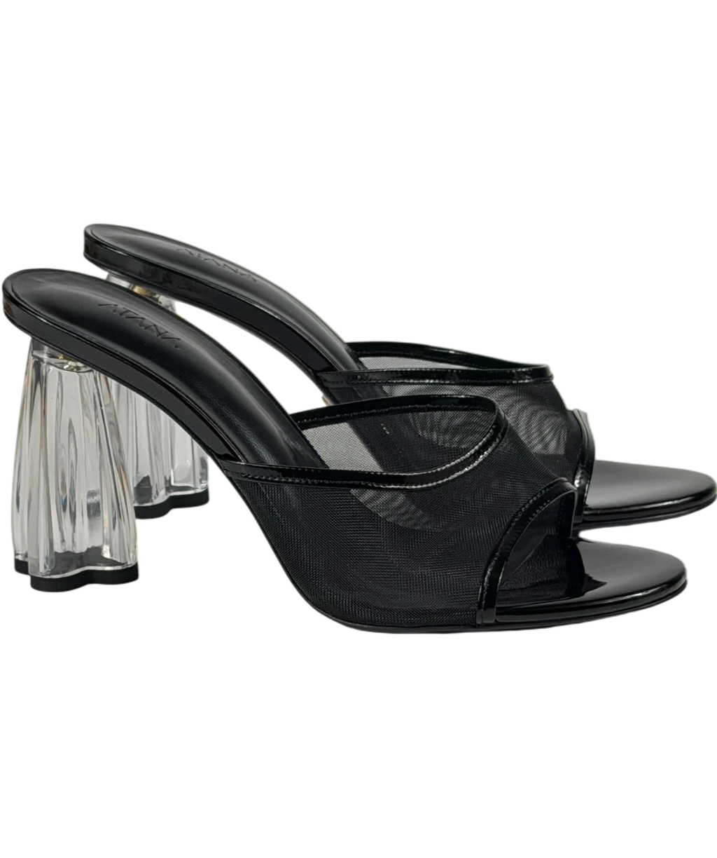 HOUSE OF ATANA Fiorellini Black Patent And Mesh Glass Mules UK 5 EU 38