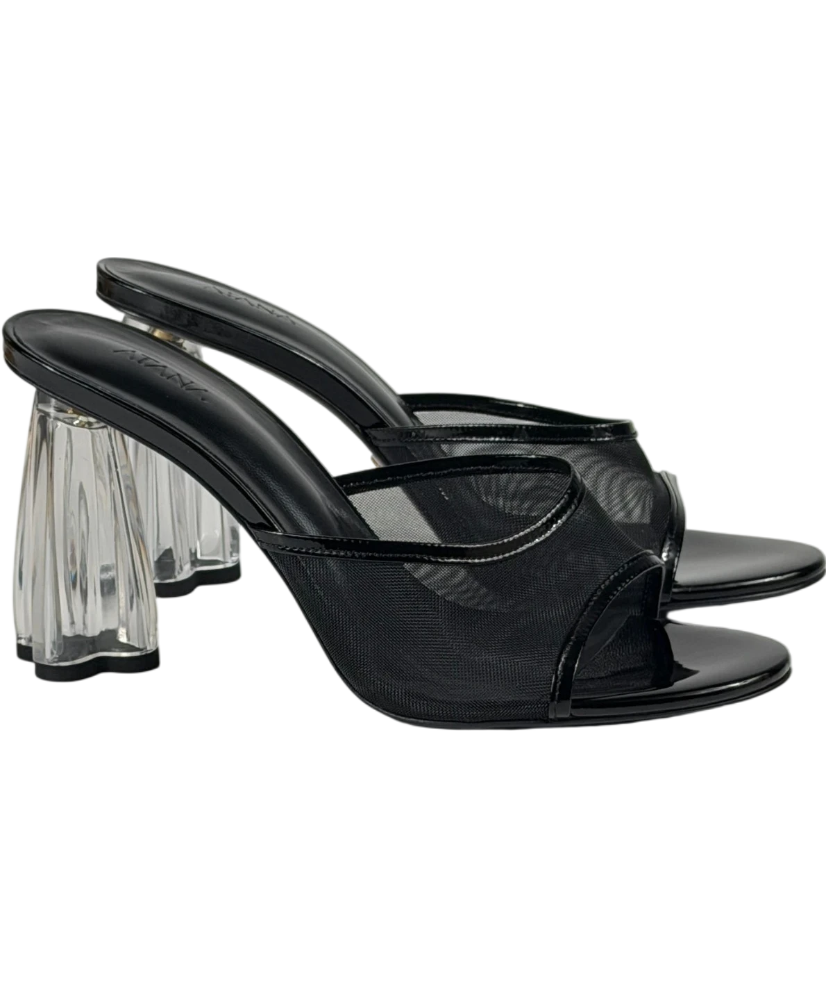 HOUSE OF ATANA Fiorellini Black Patent And Mesh Glass Mules UK 5 EU 38