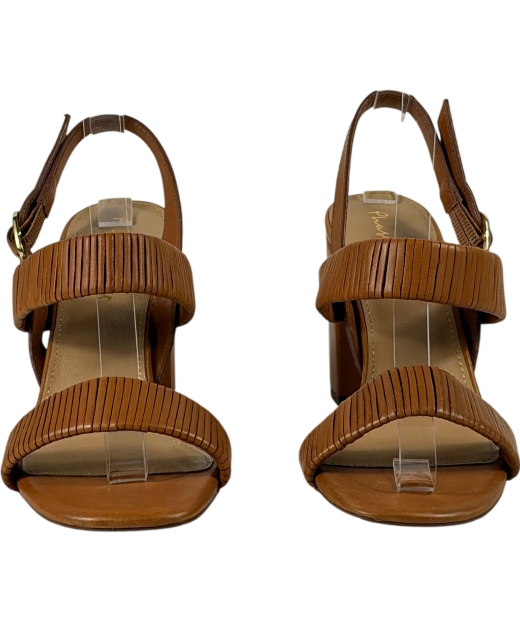Phase Eight Brown Leather Block Heel Sandals Tan UK 5 EU 38