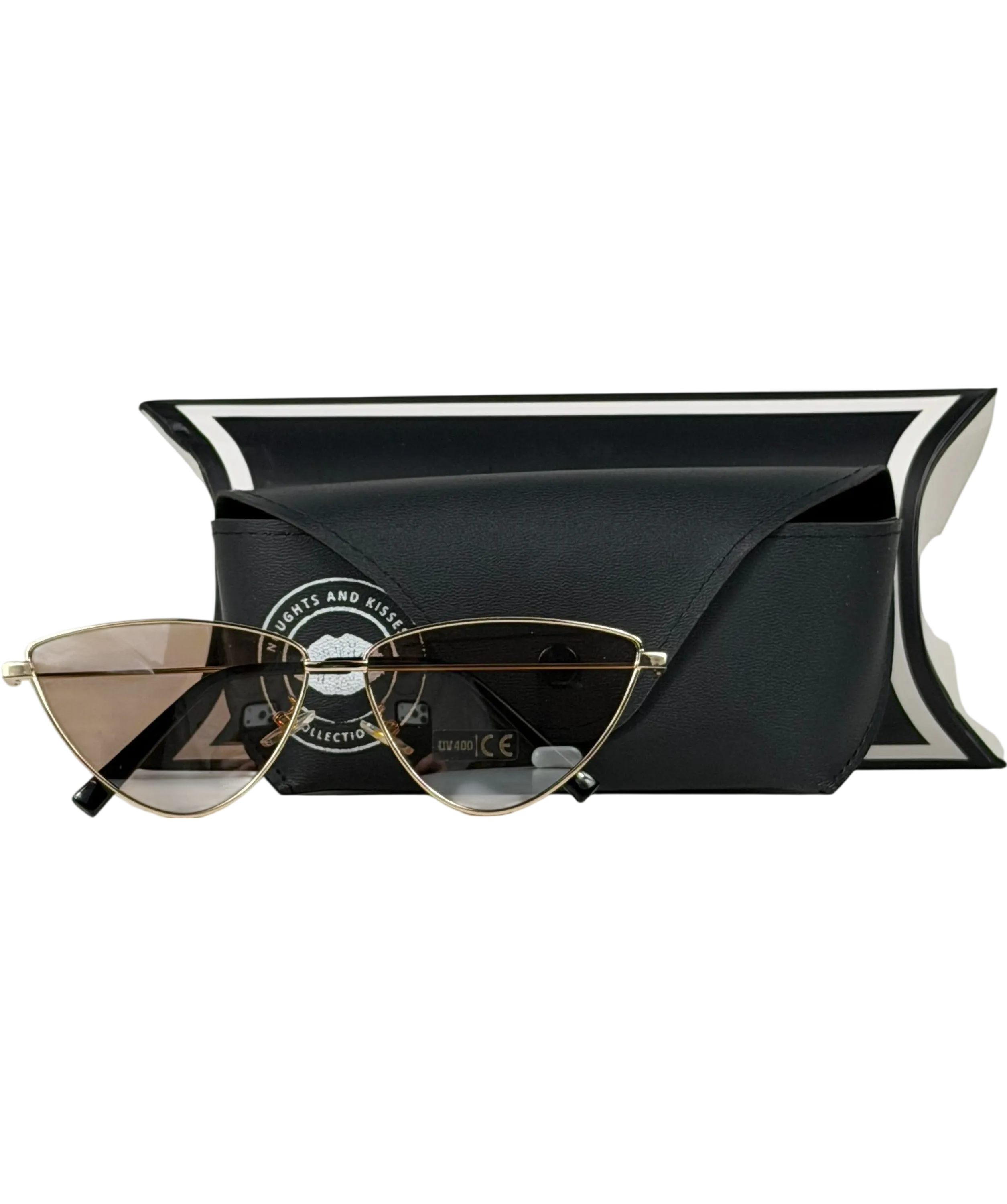 Noughts & Kisses Brown Montuiri Gold Tint Cat Eye Sunglasses in Case