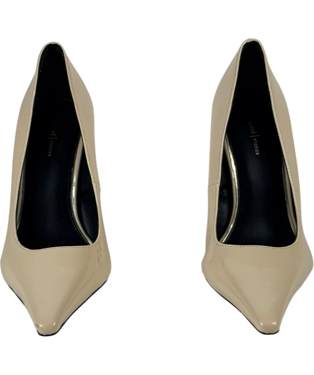 River Island Cream Long Chisel Toe Patent Court Heels UK 5 EU 38