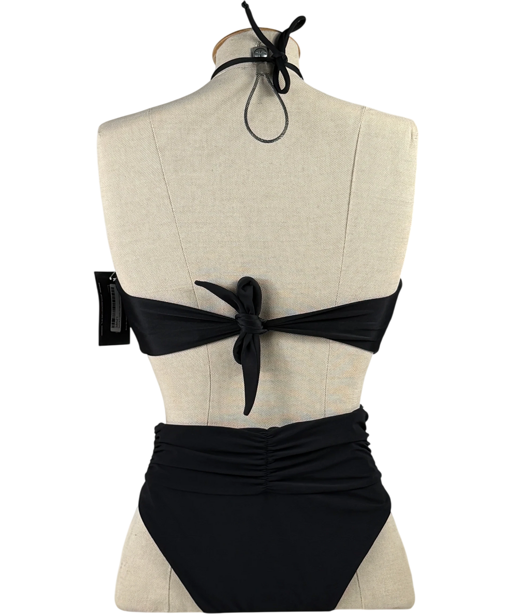 MAGDA BUTRYM Black Ruched Bandeau Halter Neck High Waisted Bikini Set UK S