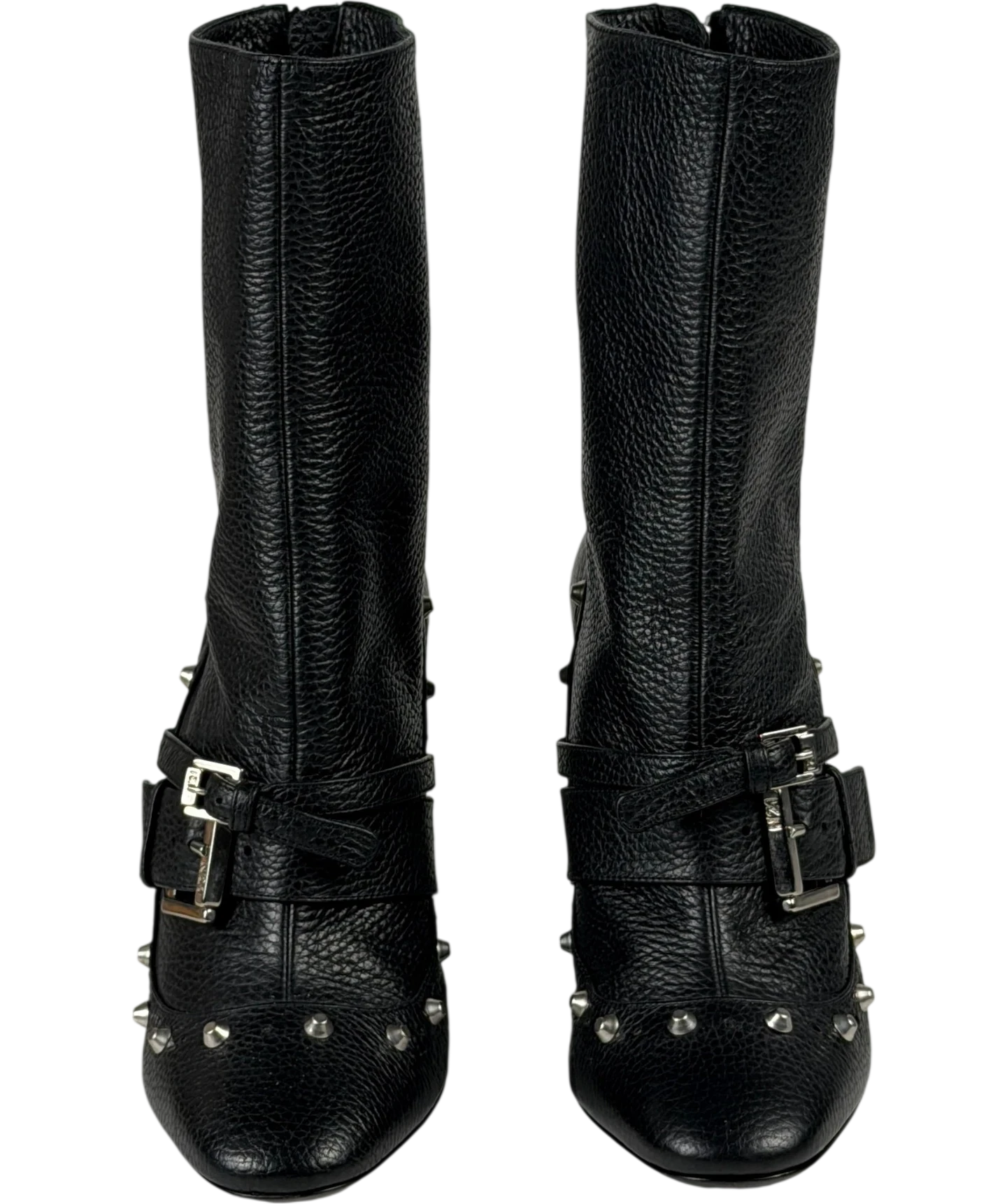 No21 Black Leather Studded Buckle Block Heel Ankle Boots UK 8 EU 41