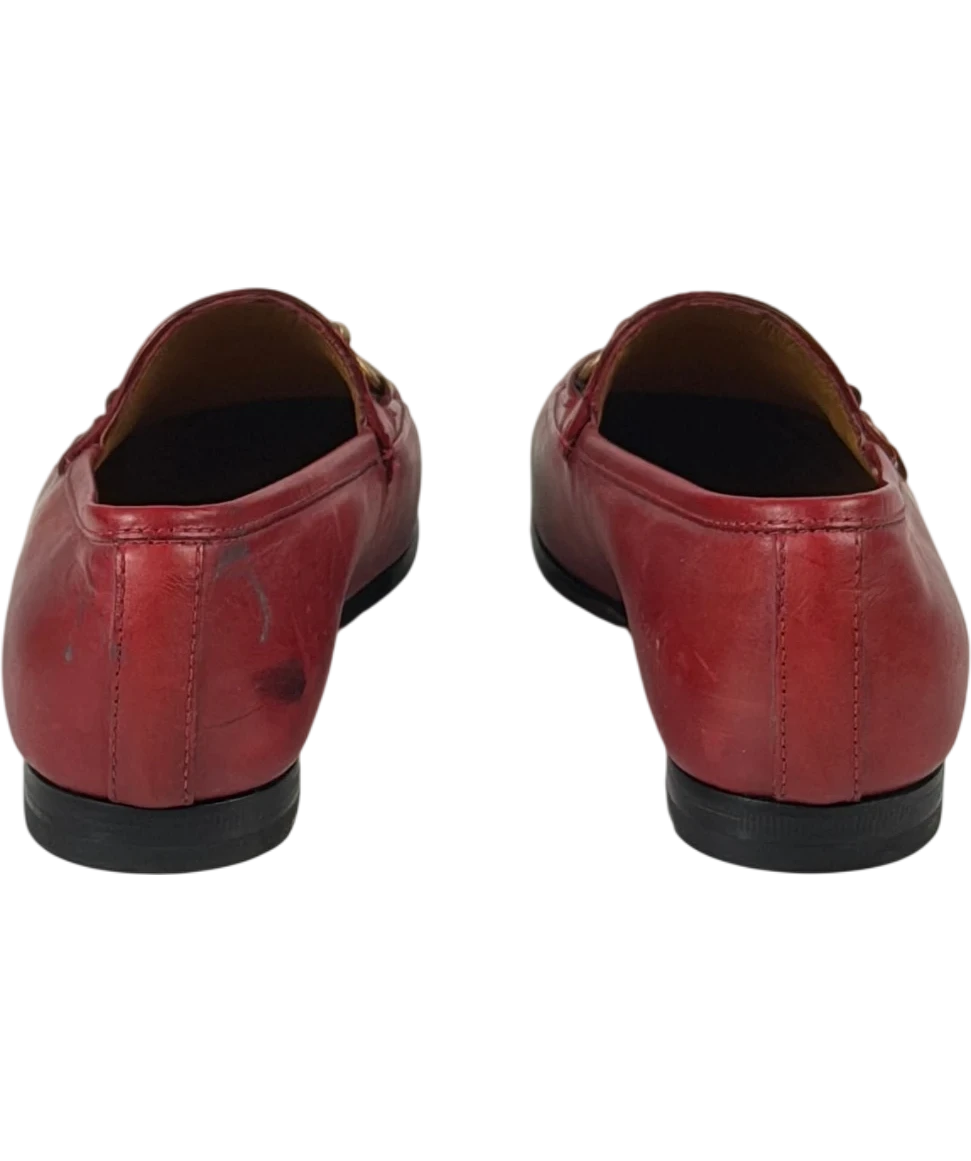 GUCCI Red Leather Jordaan Gold Horsebit Loafers UK 2 EU 35