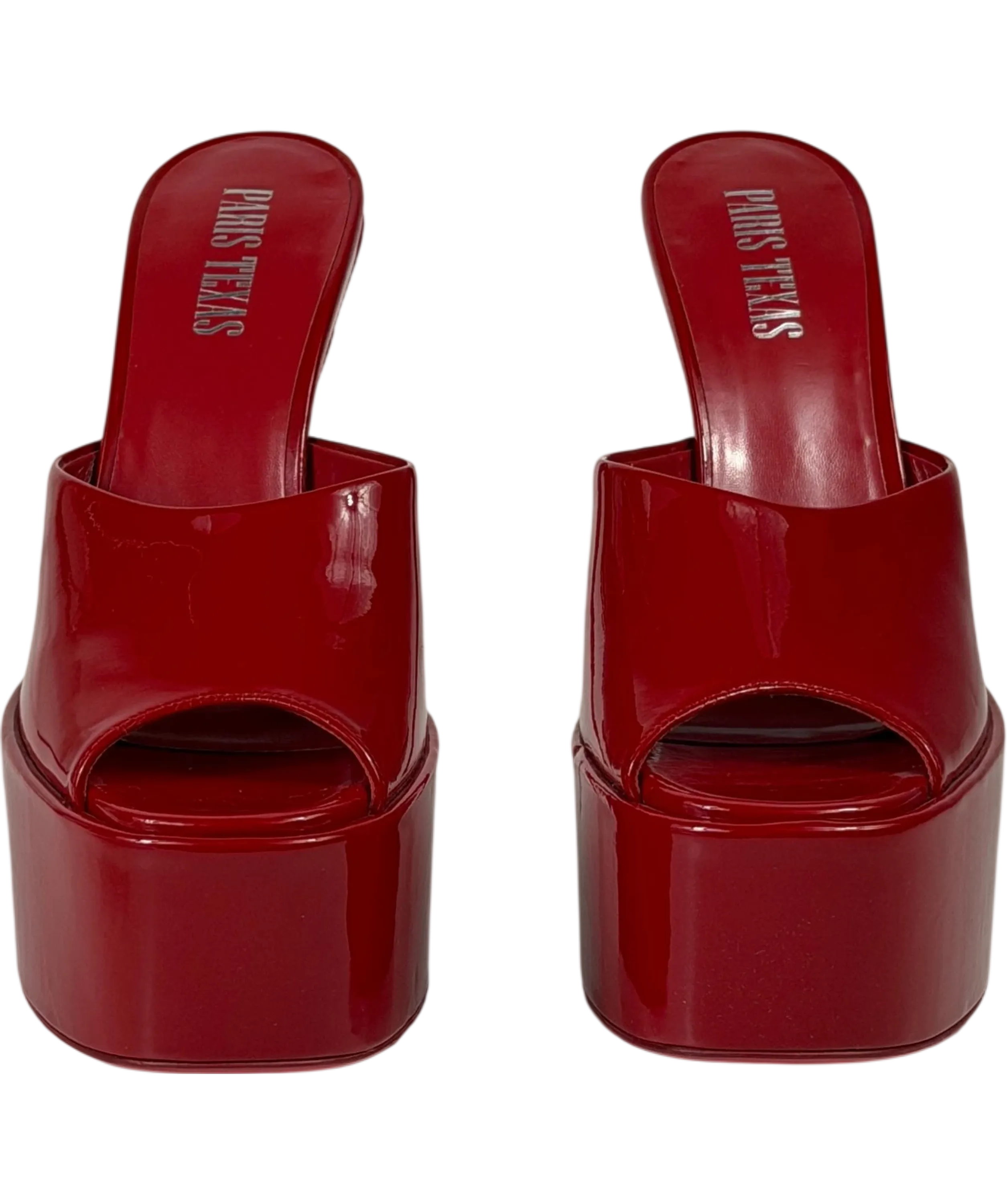 Paris Texas Red Marina Platform Mules In Glossy Patent Leather UK 4 EU 37
