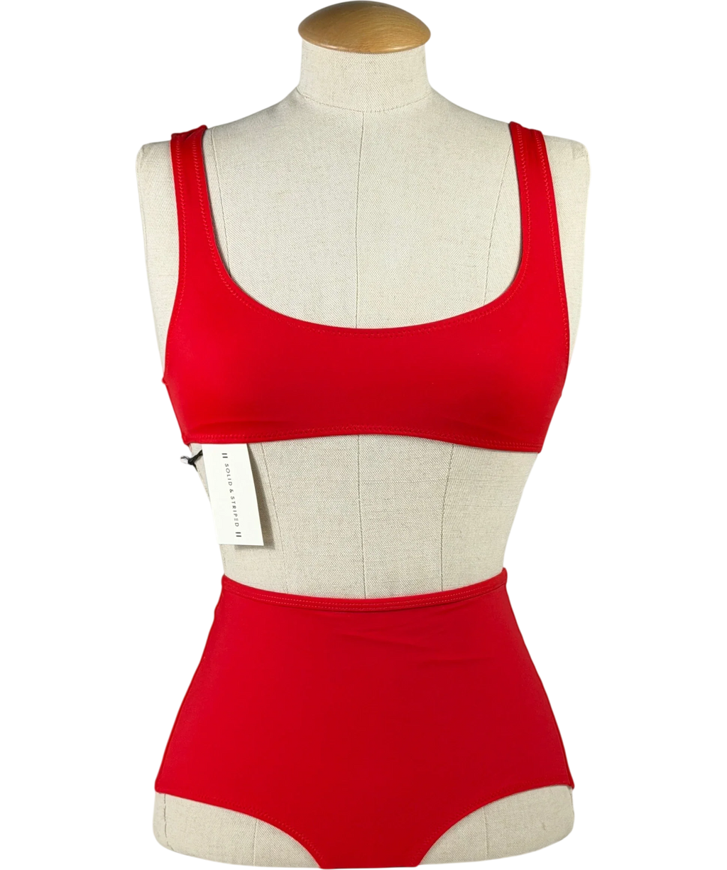 SOLID & STRIPED Red Scoop Neck High Waisted Bikini Set UK XS