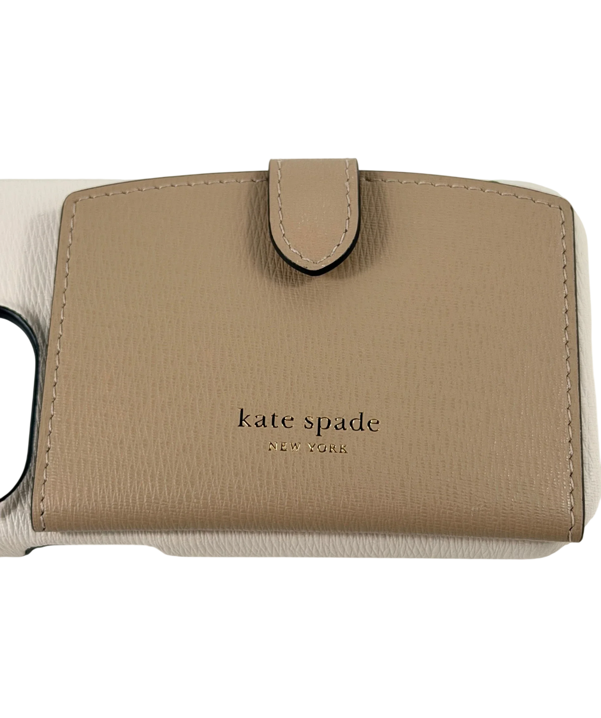 KATE SPADE New York Beige Colorblocked Pebble Leather Iphone 15 Pro Cardholder Case One Size