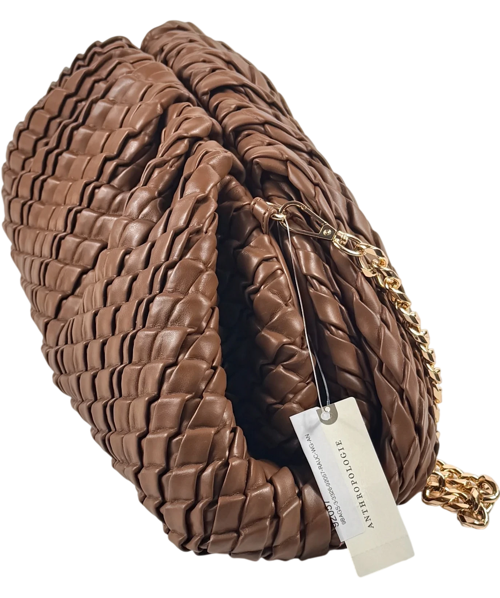 BY ANTHROPOLOGIE  Chocolate Brown Oversized Woven Clutch Bag with chain strap
