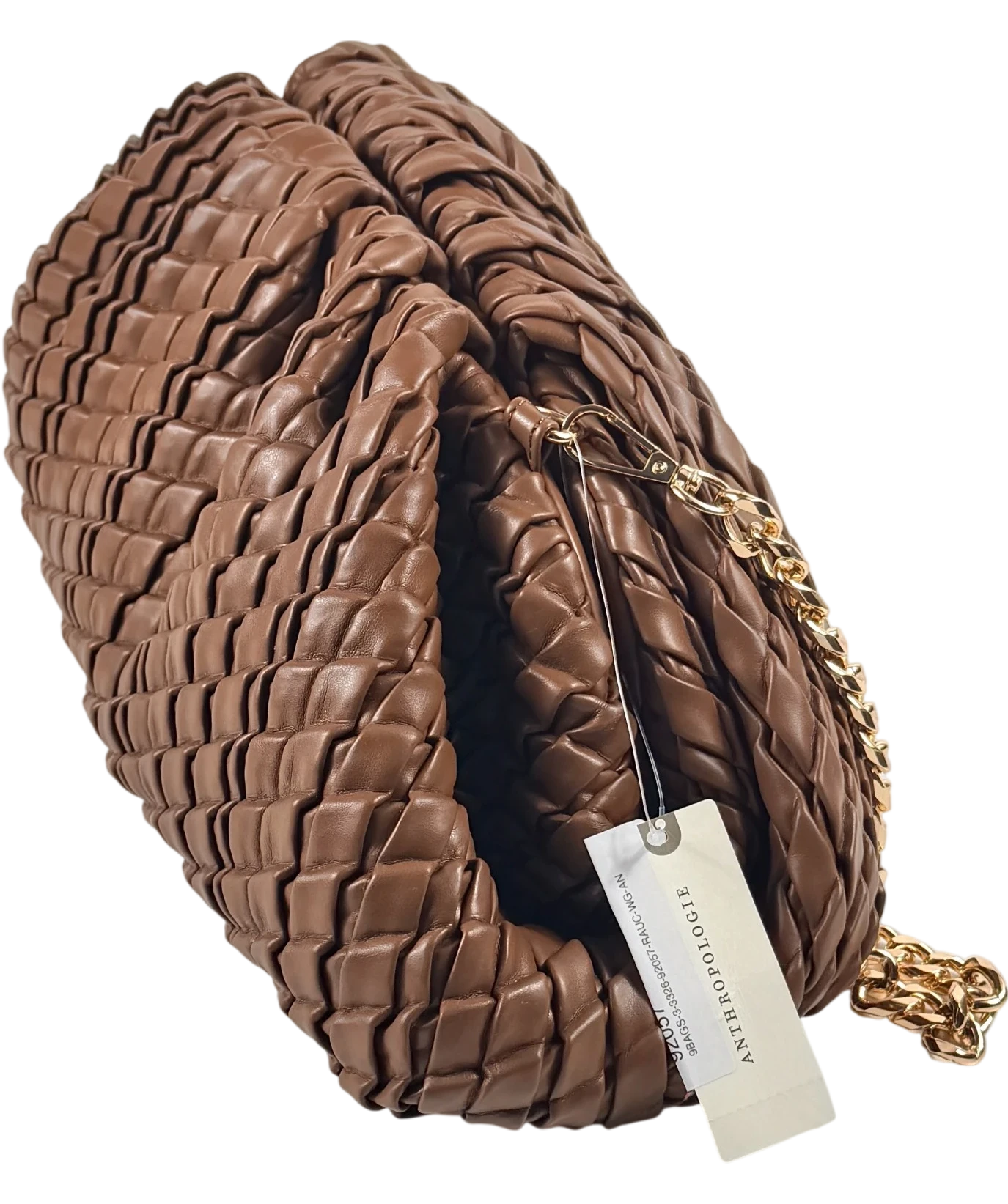BY ANTHROPOLOGIE  Chocolate Brown Oversized Woven Clutch Bag with chain strap