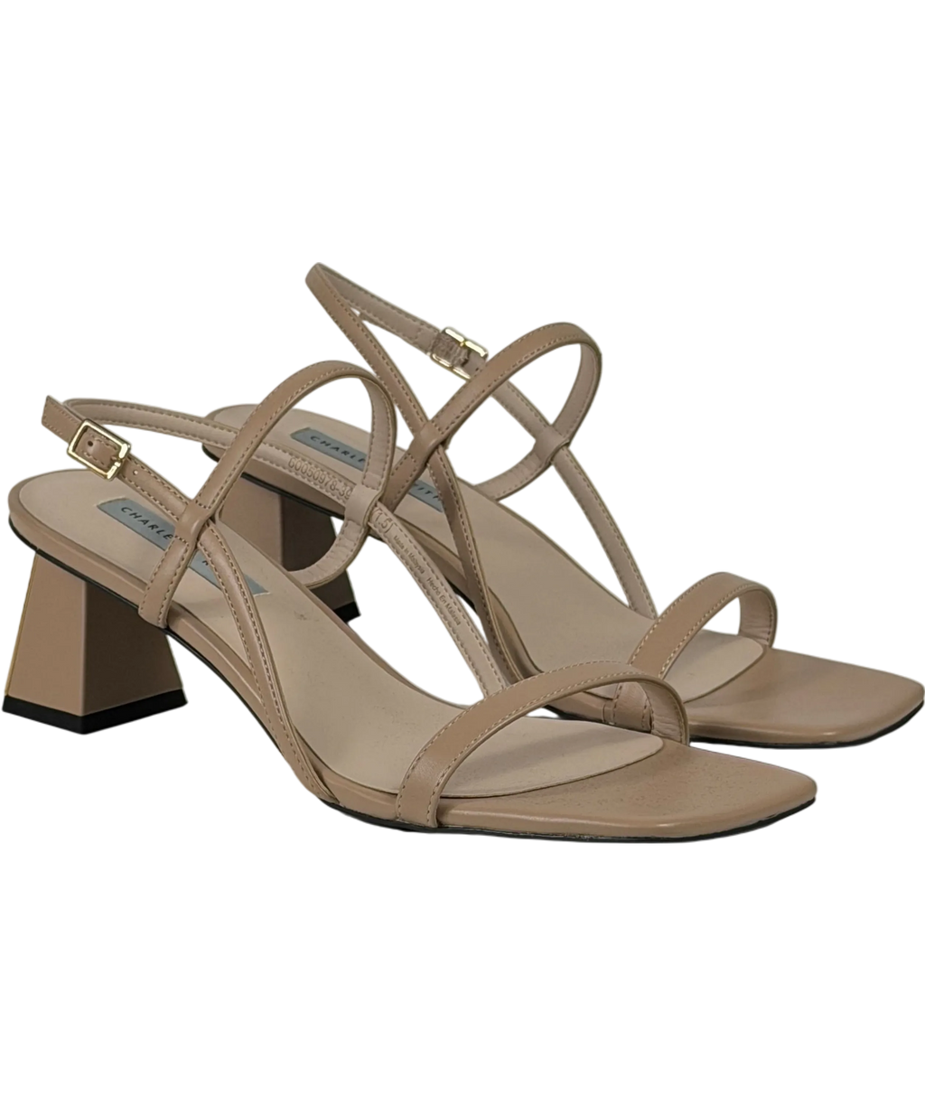 Charles & Keith Strappy Block Heel Slingback Sandals In Beige UK 6 EU 39
