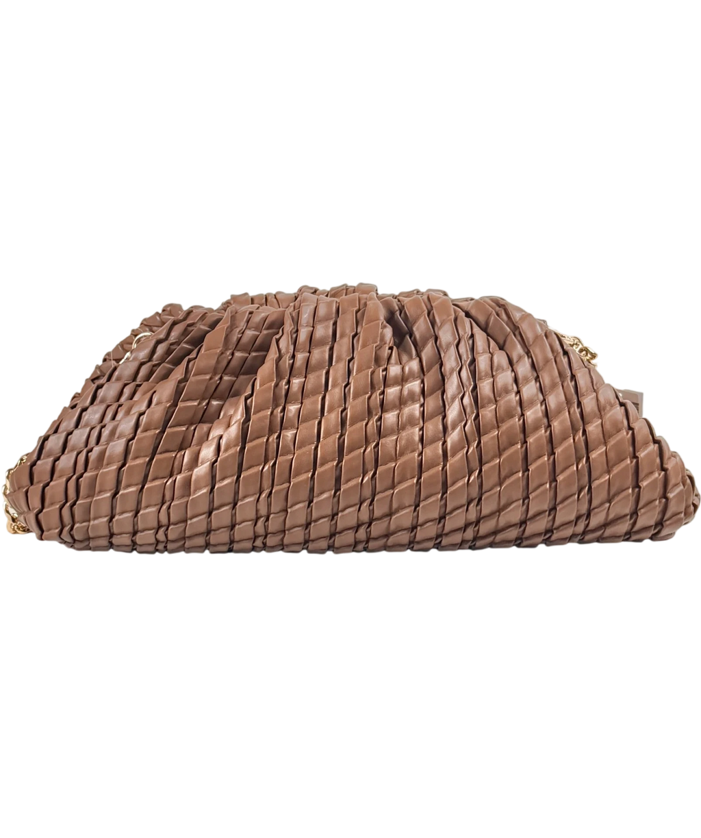 BY ANTHROPOLOGIE  Chocolate Brown Oversized Woven Clutch Bag with chain strap