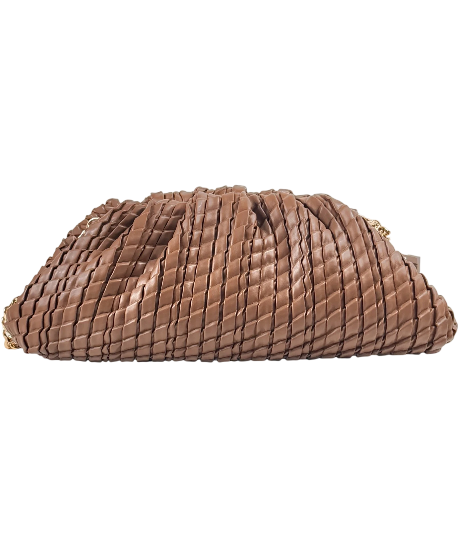 BY ANTHROPOLOGIE  Chocolate Brown Oversized Woven Clutch Bag with chain strap