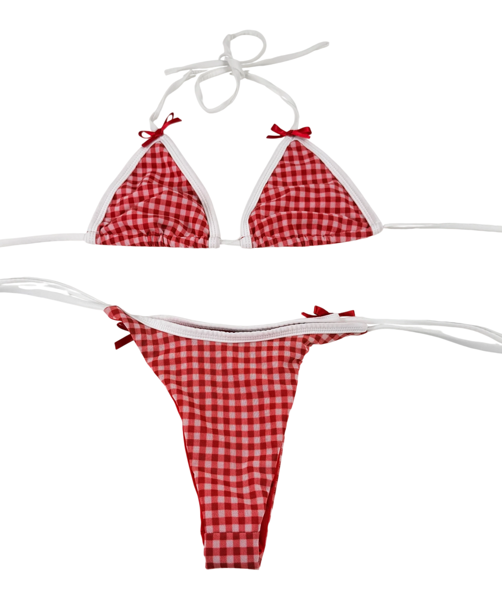 With Jean With Jéan Red And White Gingham Bow Bikini Set Size Xs Uk 6 UK XS