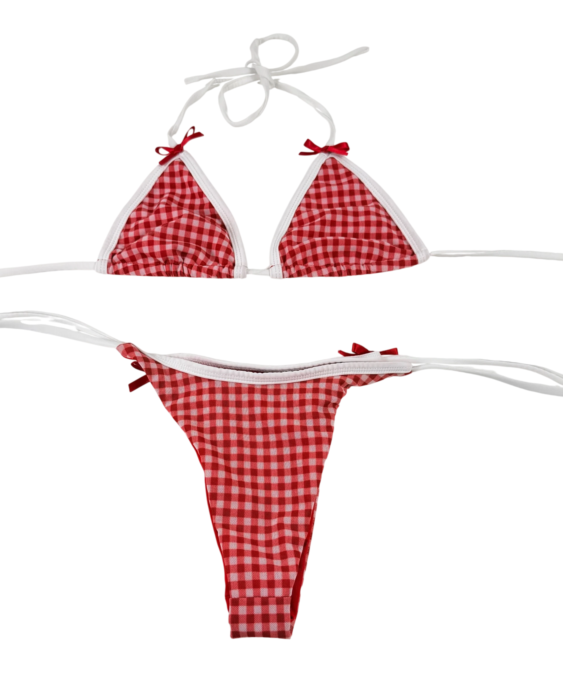 With Jean With Jéan Red And White Gingham Bow Bikini Set Size Xs Uk 6 UK XS