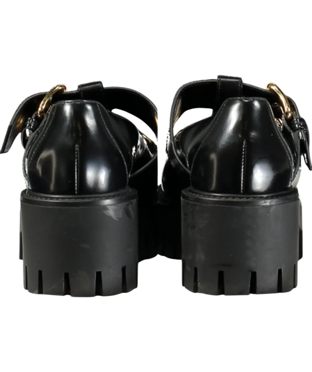 GUCCI Black Leather Horsebit Lug-sole Platform Loafers / Mary Janes UK 2 EU 35