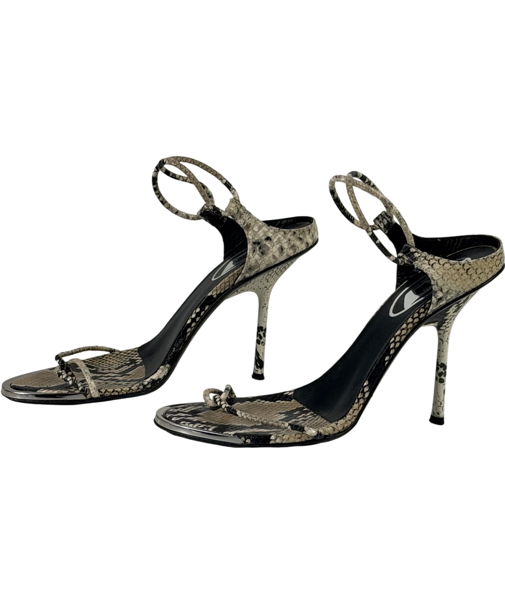 Diesel Beige Snakeskin Effect D-diam's Infra Lace 90 Heeled Sandals UK 6 EU 39