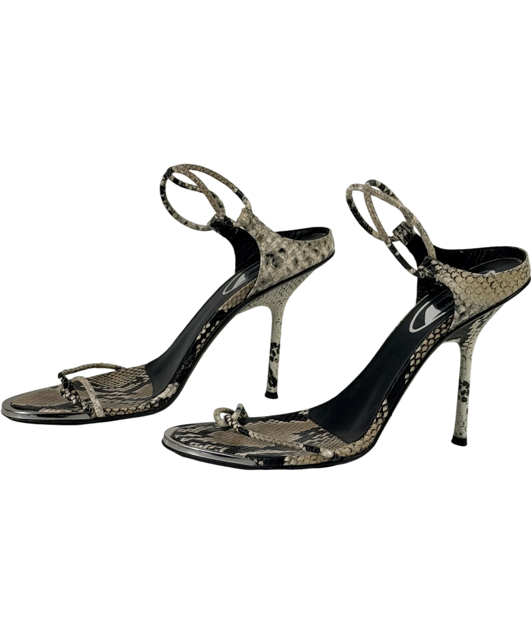 Diesel Beige Snakeskin Effect D-diam's Infra Lace 90 Heeled Sandals UK 6 EU 39