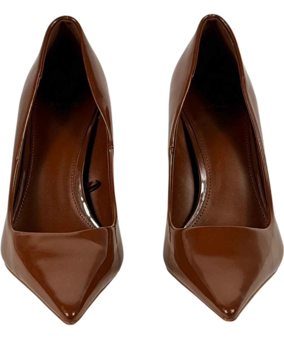 MANGO Patent Stiletto Heel Pumps In Terracotta Brown UK 5 EU 38