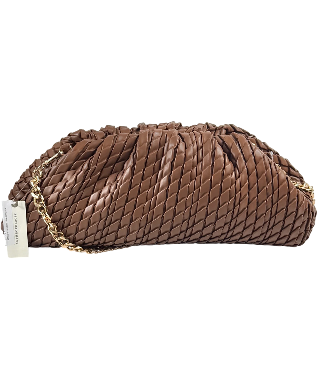 BY ANTHROPOLOGIE  Chocolate Brown Oversized Woven Clutch Bag with chain strap