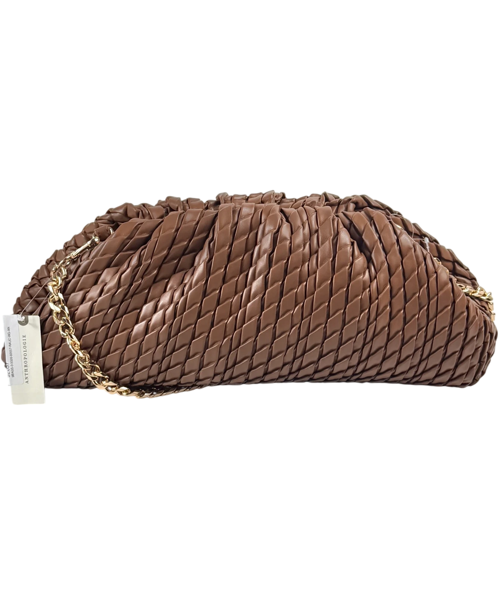 BY ANTHROPOLOGIE  Chocolate Brown Oversized Woven Clutch Bag with chain strap