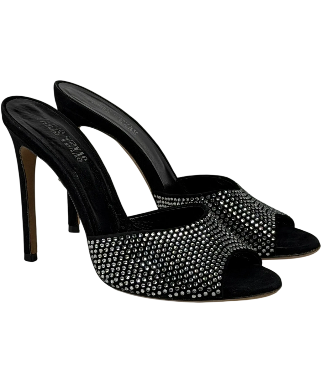 PARIS TEXAS Holly Crystal-embellished Suede Stiletto Mules In Black UK 5 EU 38