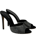 PARIS TEXAS Holly Crystal-embellished Suede Stiletto Mules In Black UK 5 EU 38