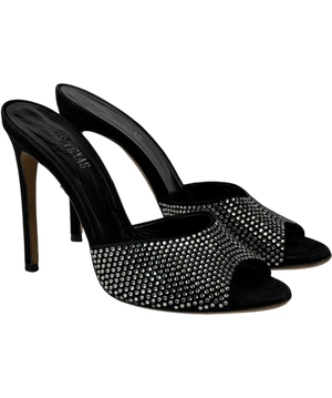 PARIS TEXAS Holly Crystal-embellished Suede Stiletto Mules In Black UK 5 EU 38