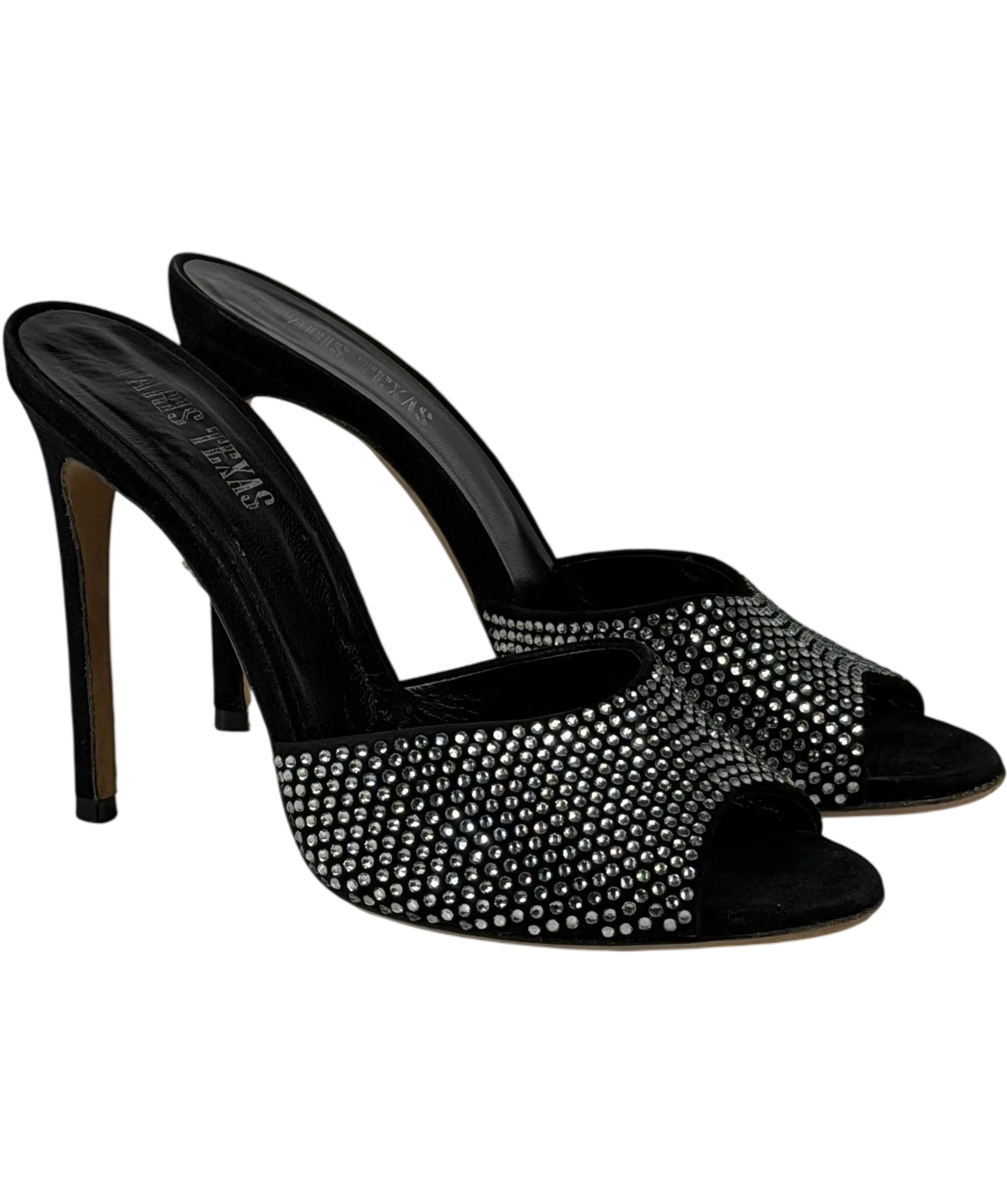 PARIS TEXAS Holly Crystal-embellished Suede Stiletto Mules In Black UK 5 EU 38