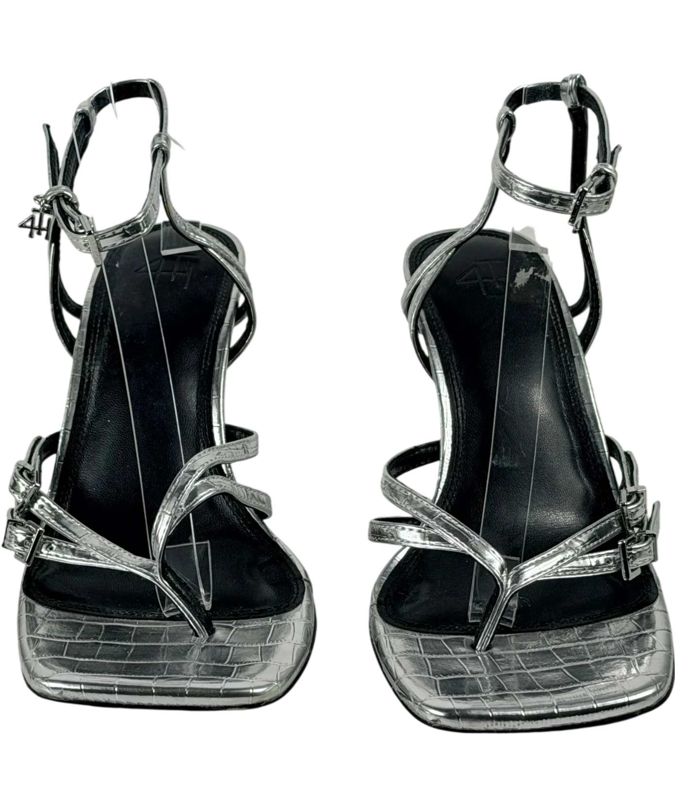 4th & Reckless Metallic Chicago Silver Buckle Heeled Sandals UK 7 EU 40
