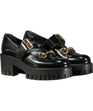 GUCCI Black Leather Horsebit Lug-sole Platform Loafers / Mary Janes UK 2 EU 35